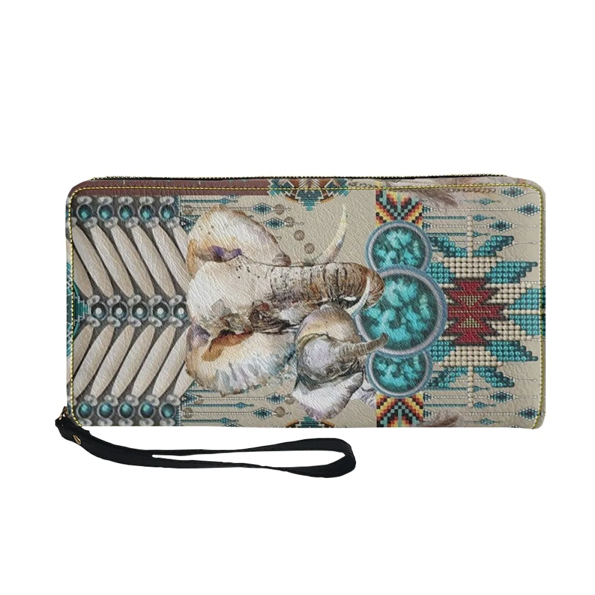 Elephant Wallet Giving People Pattern Tribal Luxury Women Wallet Fashion Leather Casual Zip Around Female Card ID Holders Female