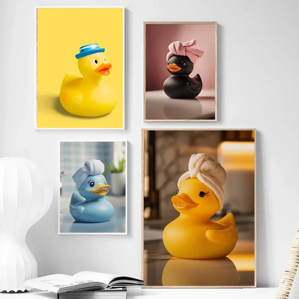 Frameless Canvas Painting 1pc Frameless Dreamy And Cute Rubber Duck Art Poster Canvas Hotel Stay Bathroom Toilet Wall Artion