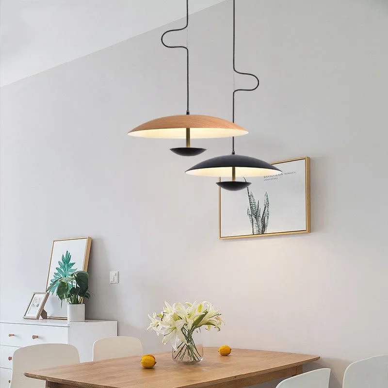 Nordic Simple Led Pendant Lights Wood Grain Black for Table Dining Living Room Kitchen Home Hanging Lamp Indoor Lighting Fixture