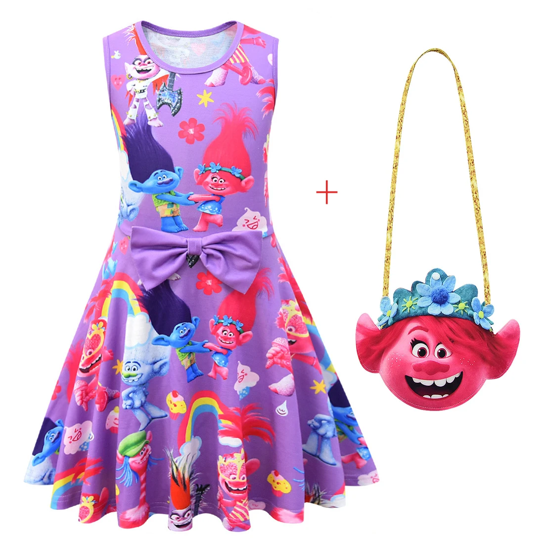 Fashion Summer Kids Clothes Girls Dresses Anime Cosplay Costume Children Birthday Party Clothing Sleeveless Fancy Dress and Bag