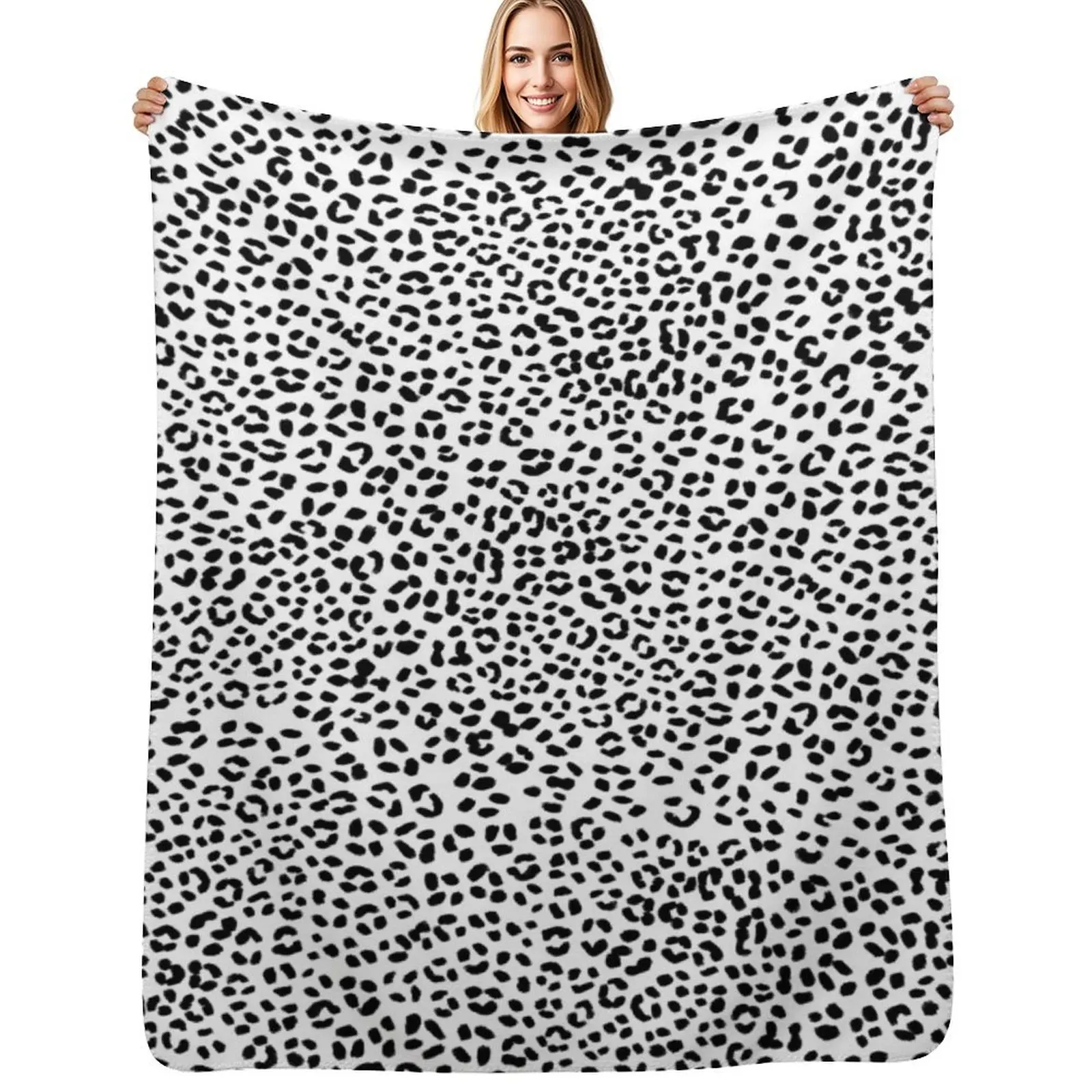 Black and White Snow Leopard Pattern Throw Blanket Comforter Bed Fashionable Cute Hairy Polar Blankets