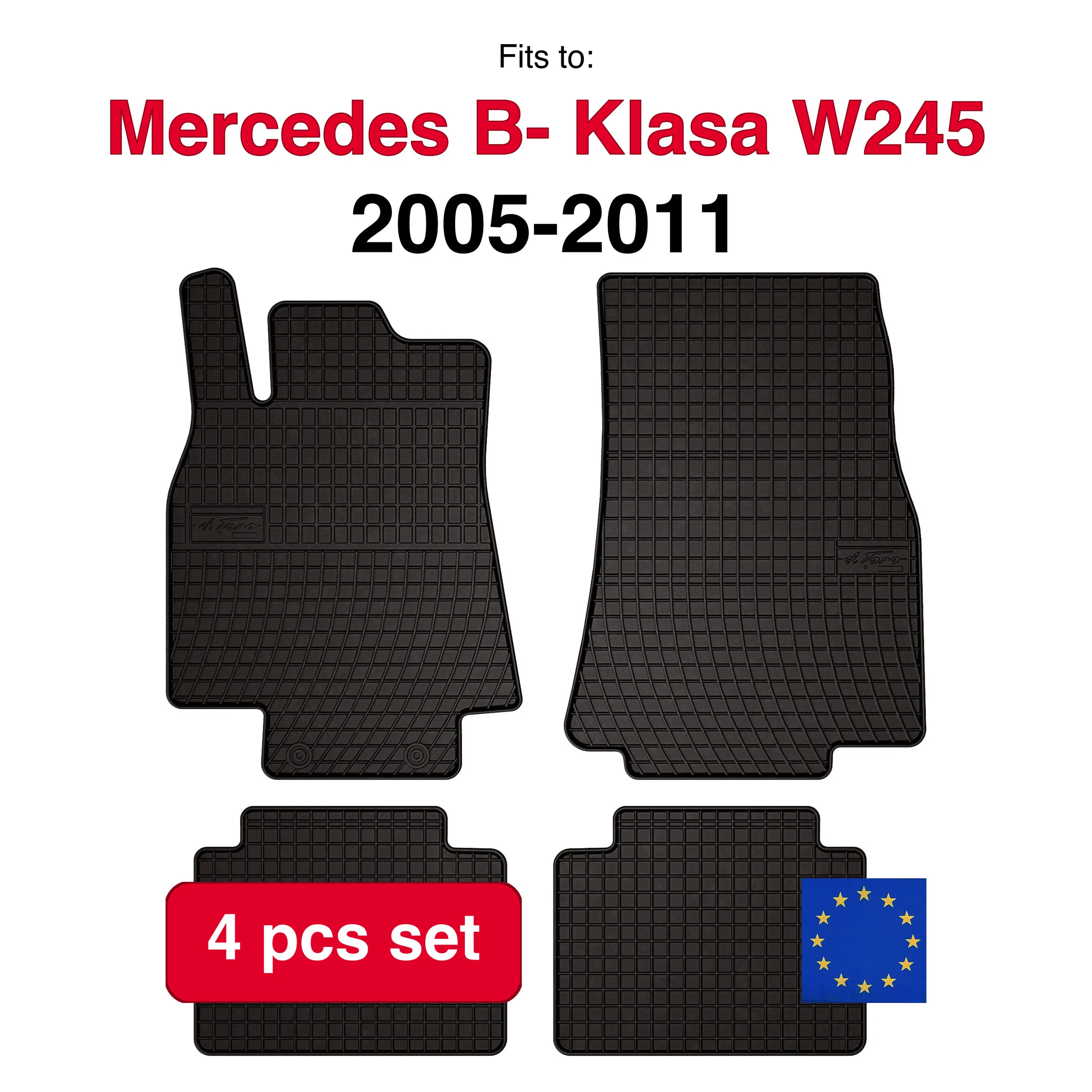 Rubberen autodeken voor Mercedes B-Klasse W245 hatchback (2005-2011) -Zwart passend (4 stuks)