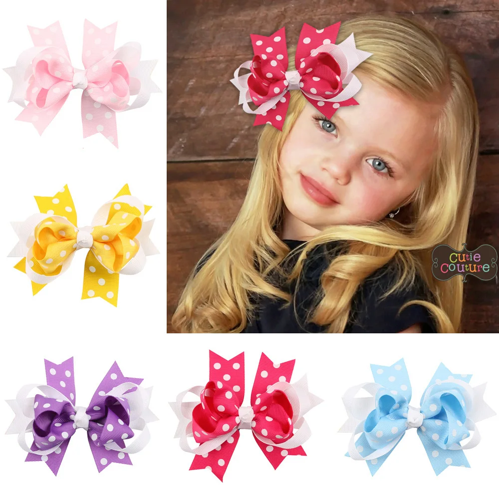 New Girls Cute Bowknot Hairpins Purple Pink Color Barrettes Kids Wave Piont Dovetail Style Hair Decorate Clips Accessories 12pcs