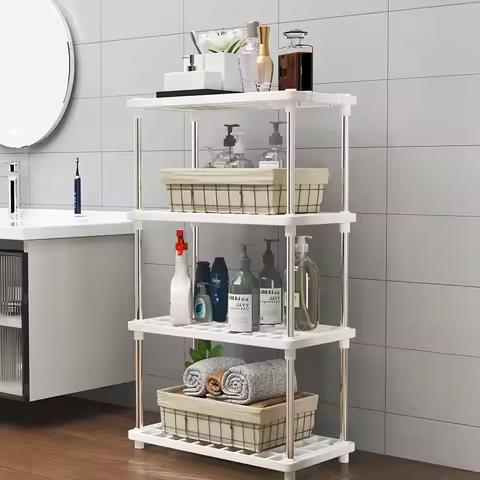 Four-Layer Multi-Functional Storage Rack for Bathroom, Living Room, Kitchen, Bedroom, Plastic Floor-Standing Storage Rack, Bathroom Storage Rack