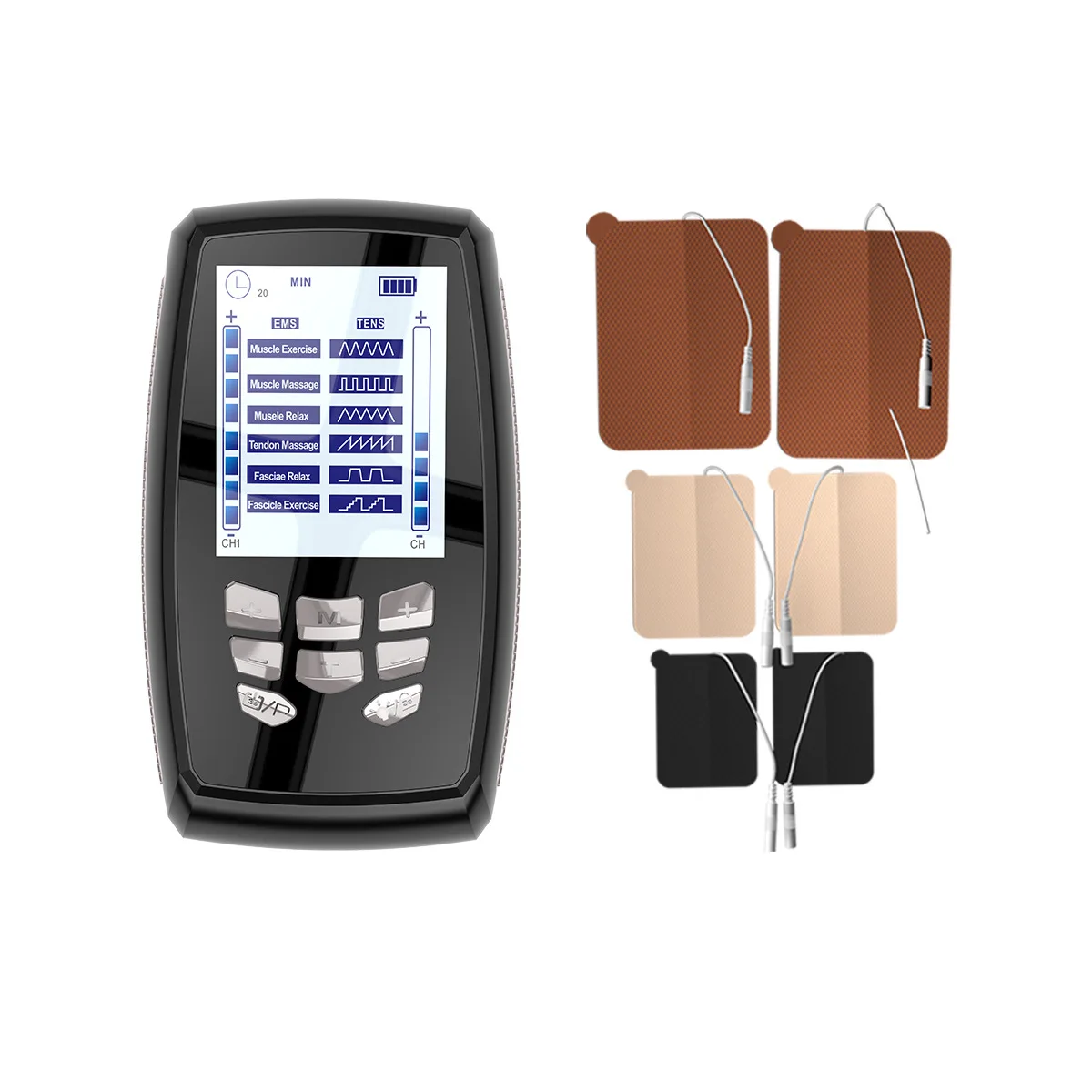 EMS Electric 2-Channel Massager with 12 Modes 16 Intensity Pulse TENS Abdominal Electro Stimulator for Body Relaxation