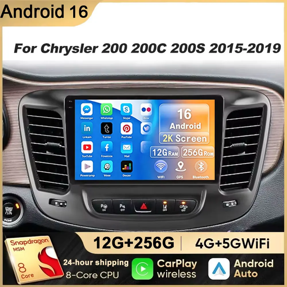 12G For Chrysler 200 200C 2015 - 2019 Android 16 Radio Video Player Car Autoradio Multimedia Screen Stereo Carplay Navigation