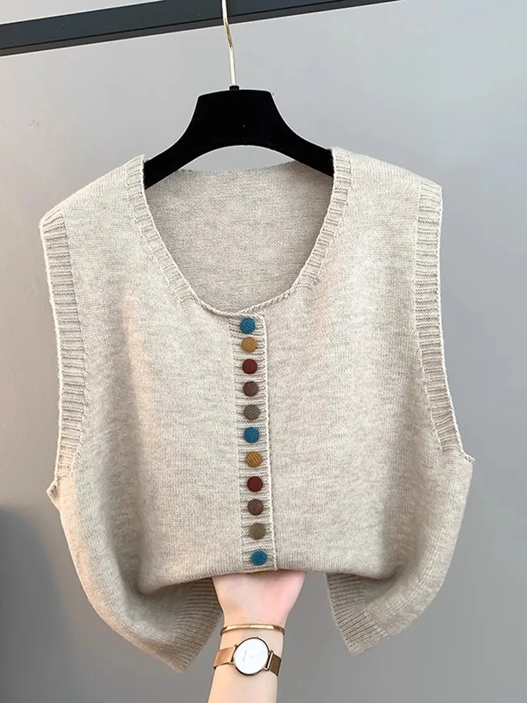 

High-End Spring Autumn Camere Vest Open Cardigan Loose Women's Outerwear Knitted Sweater Commute Sle V-Ne Plant Floral