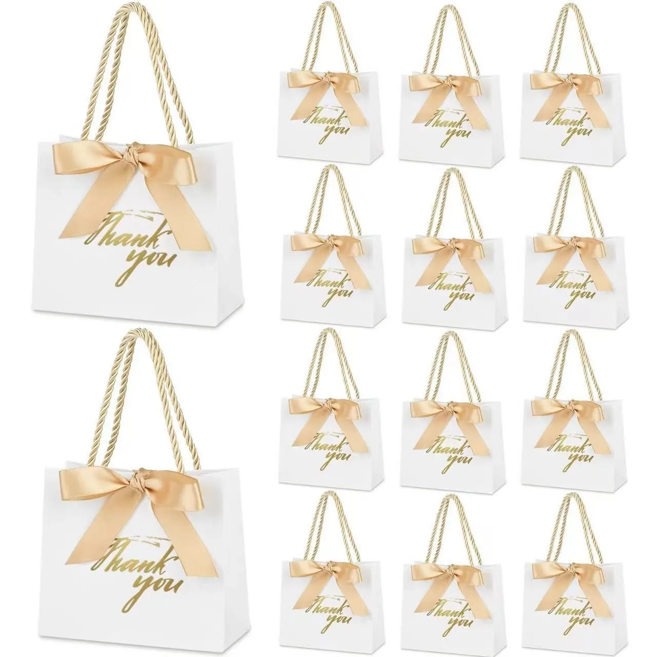 10pcs Small Thank You Gift Bags - Candy Bags With Bow Ribbon For Wedding, Baby Showers, Birthdays, Packaging Box Gift Boxes