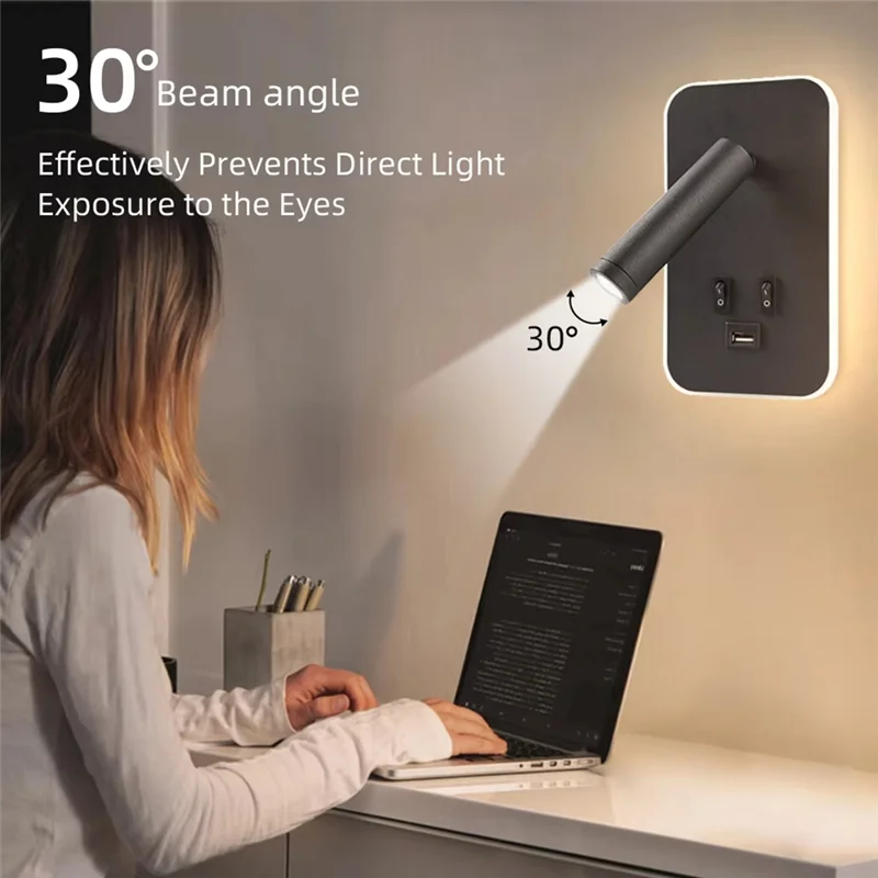 

B08B-Bedside Wall Lamp With Switch USB Port Wall Mounted Spot Lights Led Wall Light Cabinet