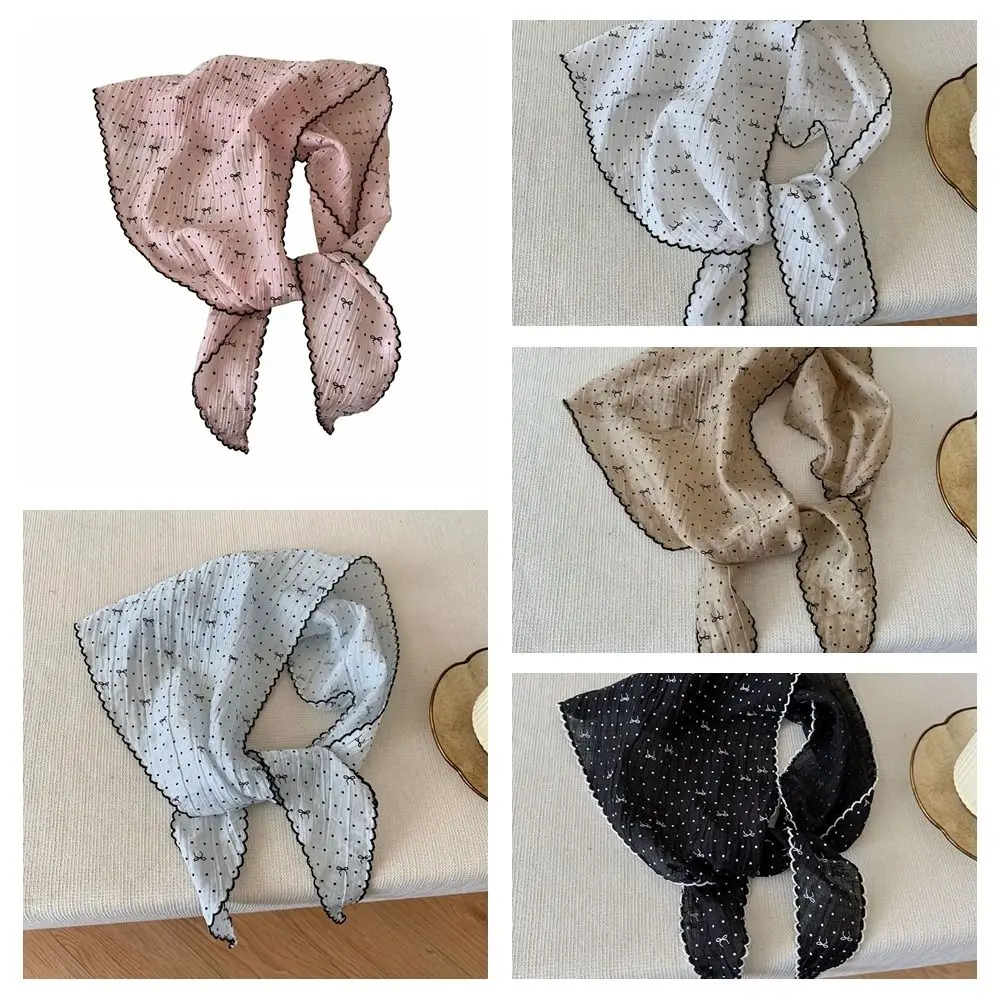 

Head Shawl French Polka Dot Triangle Headscarf Bow Pastoral Shirt Extender Polyester Sun Protection Headscarf Sunscreen