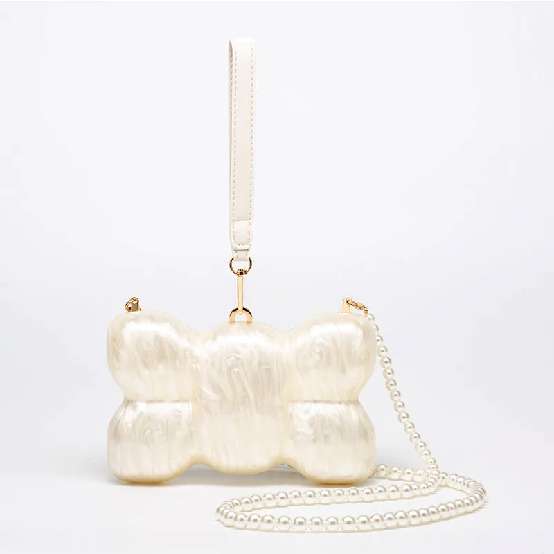 

Модная свадебная сумочка, изысканный жемчужный банкетный кошелек, акриловая сумка, бант для торта, мяч любви, цепочка специальной формы, роскошная сумка через плечо