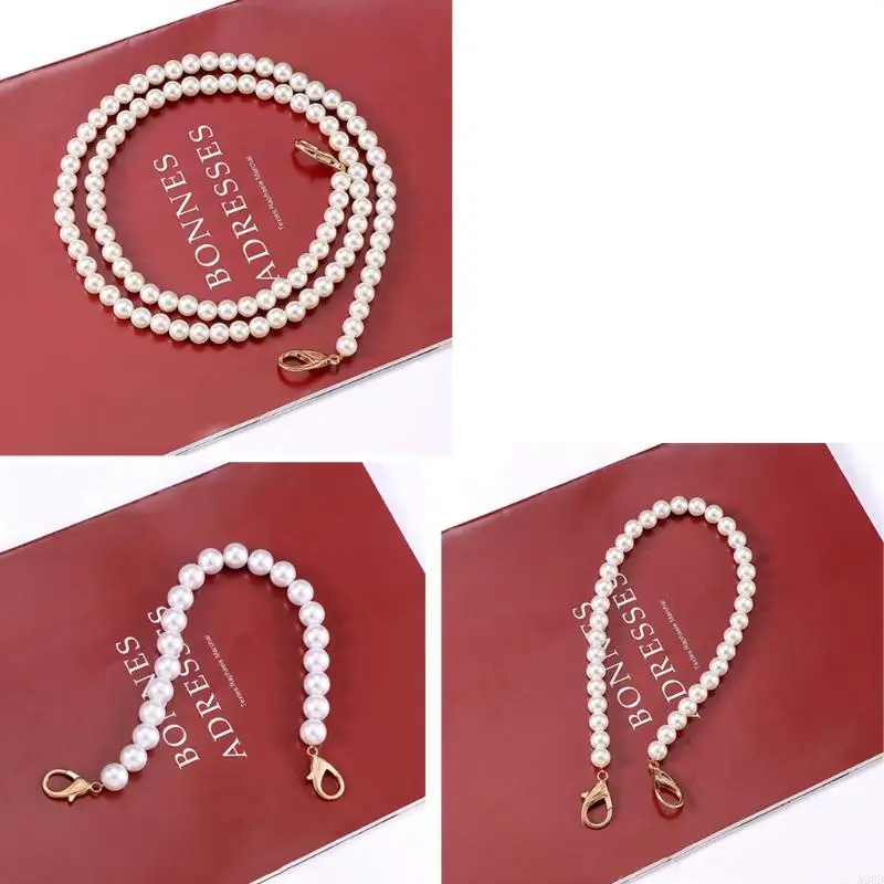 

X90D 32/40/100cm Imitation Pearl Bead Handle Short Long Handbag Purse Chain Replacement Bag Shoulder Strap Belt with Clasp