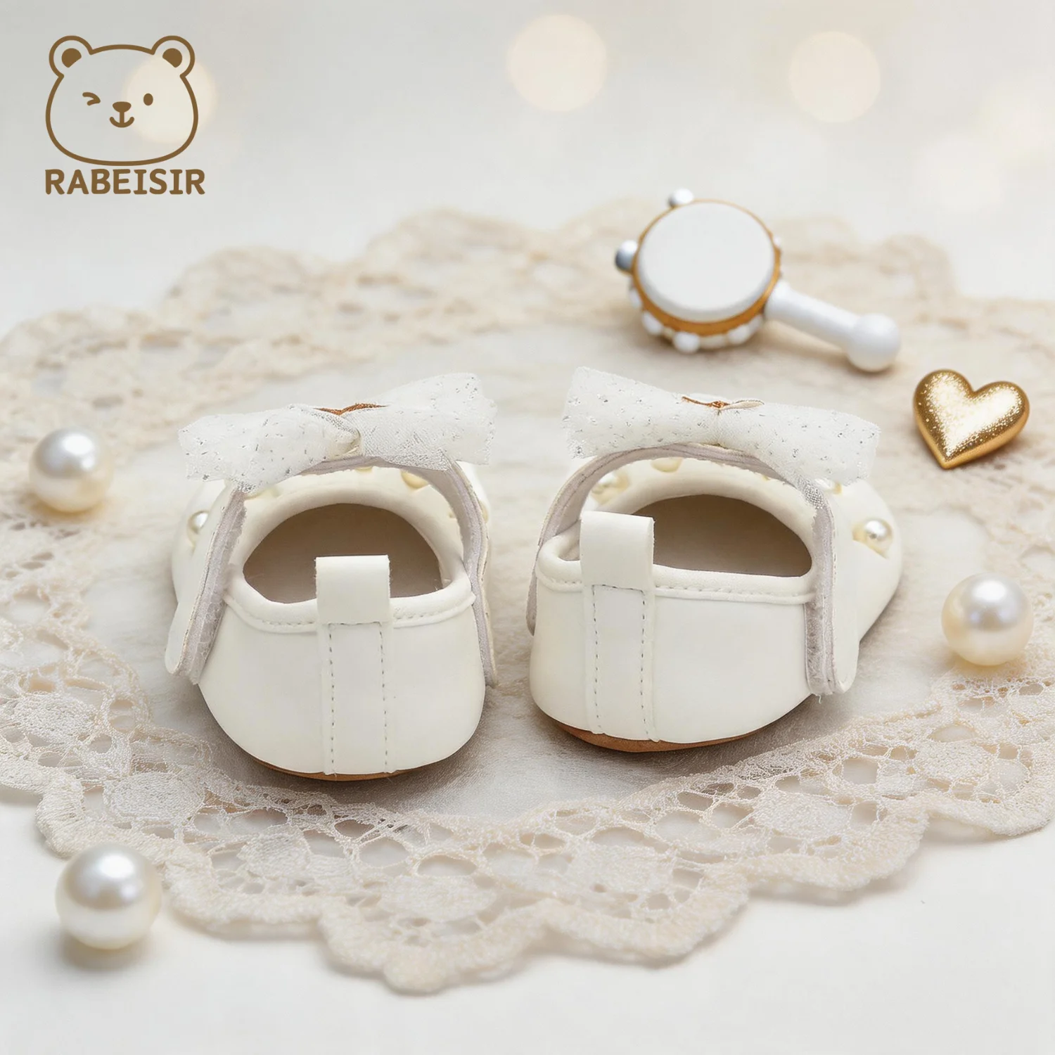Niedliche weiße Baby-Laufschuhe, elegante Perlen-Tüll-Schleife, weiche Sohle, süße Prinzessinnen-Laufschuhe für Kleinkinder – Detail 8
