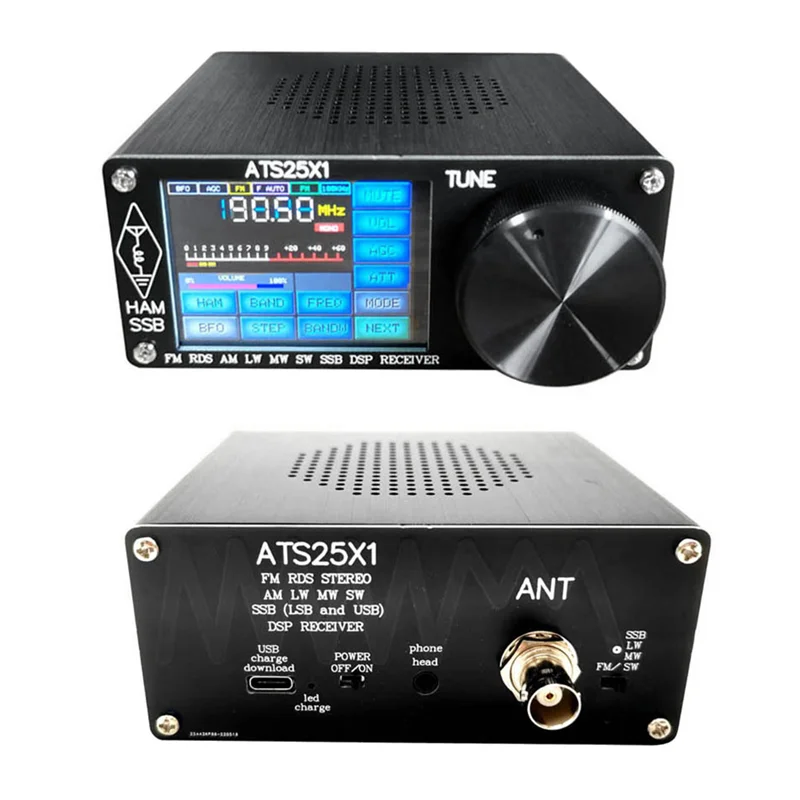 ATS25X1 Si4732 Receptor de radio de todas las bandas FM LW(MW SW) SSB + LCD táctil de 2,4 pulgadas + antena de látigo + batería + Cable USB + altavoz