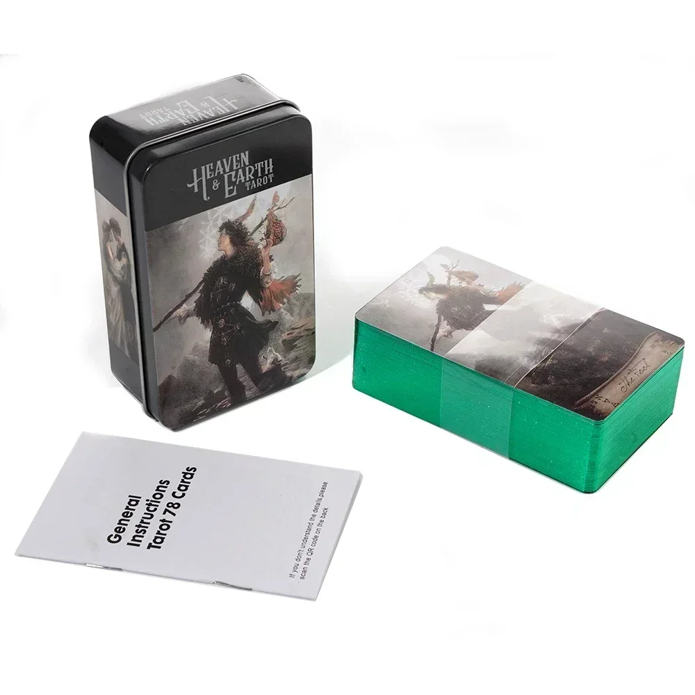 ไพ่ทาโรต์สวรรค์และโลกในกล่องโลหะคุณภาพสูง 78 ใบ ขอบปิดทอง พร้อมคู่มือกระดาษ  ตามหลักไพ่ทาโรต์ไรเดอร์แบบดั้งเดิม