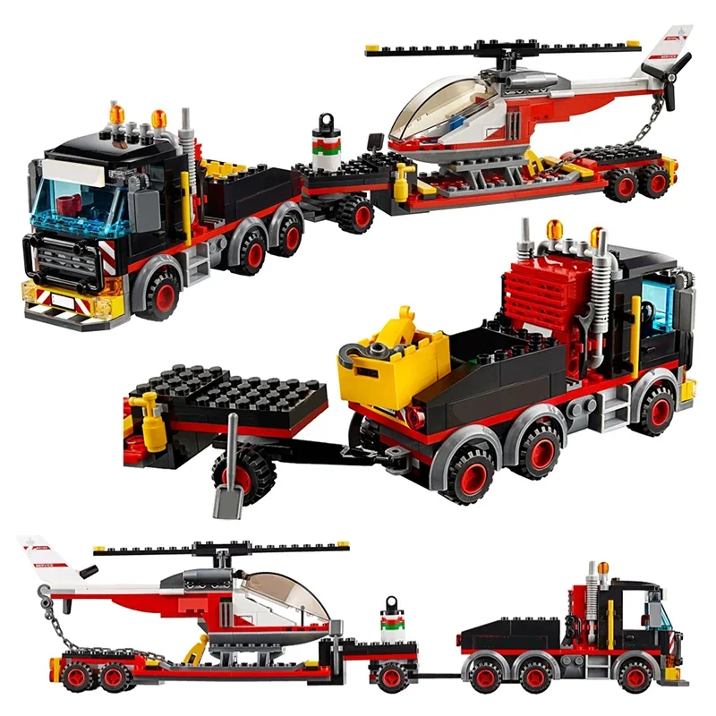 

310PCS City Serie Heavy Cargo Transport Vehicle Building Blocks Helicopter Trailer Tow Truck Assemble Brick Toy Gift For Kid Boy
