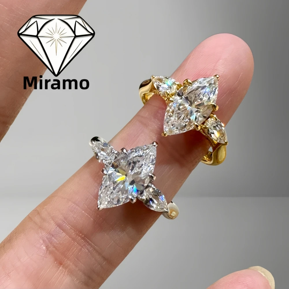 3 Carat Marquise Cut Moissanite Engagement Ring Three-stone Diamond Wedding Ring for Women S925 Sterling Silver with Certificate