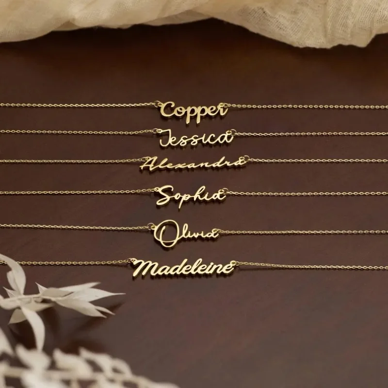 Colar Personalizado com Nome, Moderno e Simples, em Aço Inoxidável Dourado, Pingente Choker com Placa de Nome, Presente