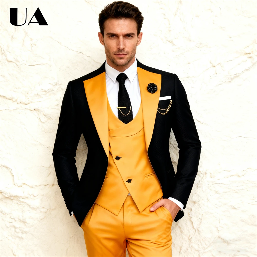 

Mens Formal 3-Piece Suit Set, XXS-7XL (Jacket+Vest+Pants) Slim Fitting Tuxedo, Business Tuxedo Anniversary Dinner Suits