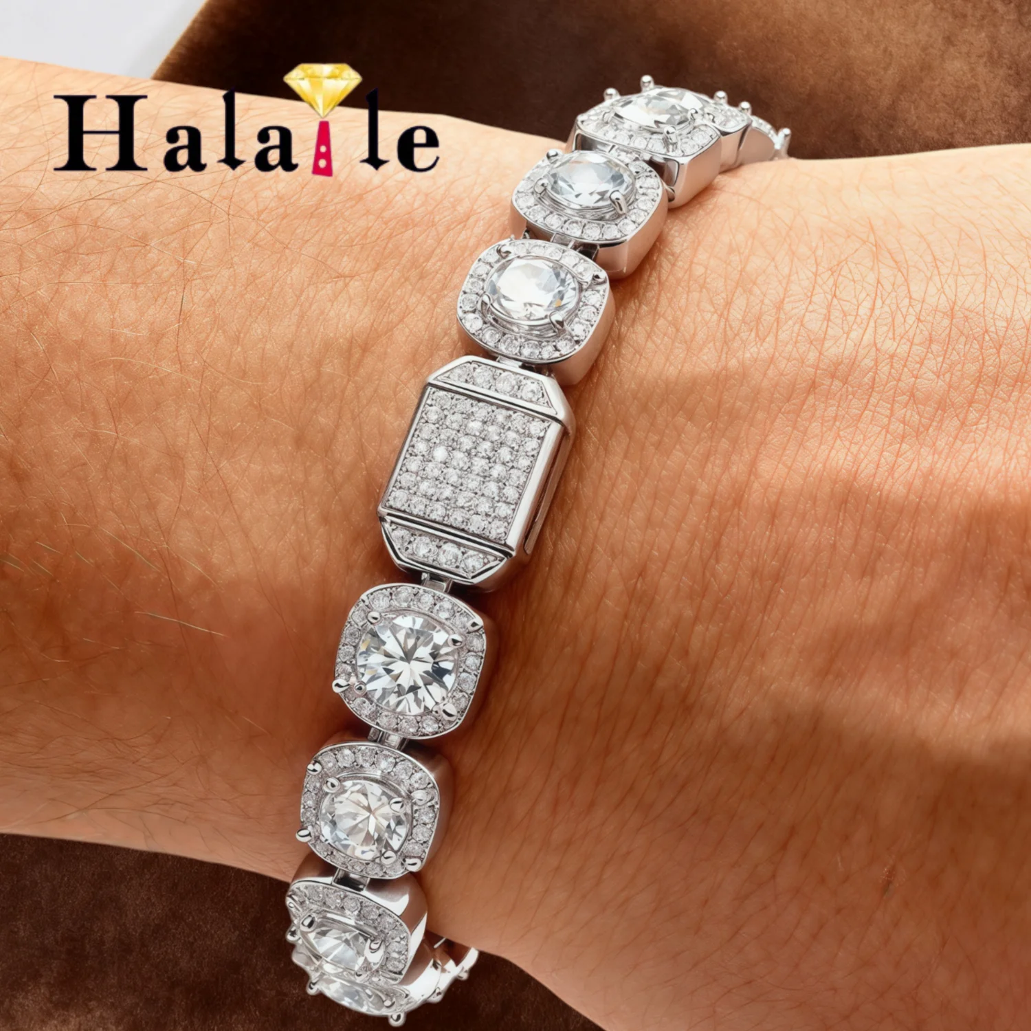 

Браслет Halaile из серебра 925 пробы с муассанитом цвета D для мужчин, сверкающие роскошные ювелирные изделия, модный подарок для вечеринки