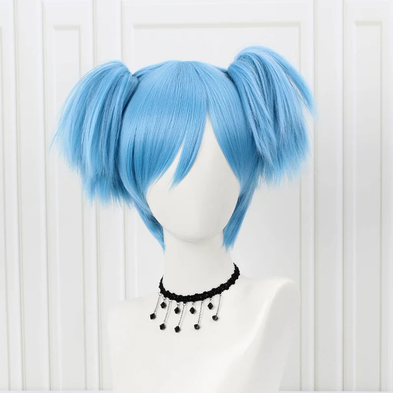 

Женский парик Морской синий парик Волнистые вьющиеся волосы Парик Короткий женский парик + хвостики