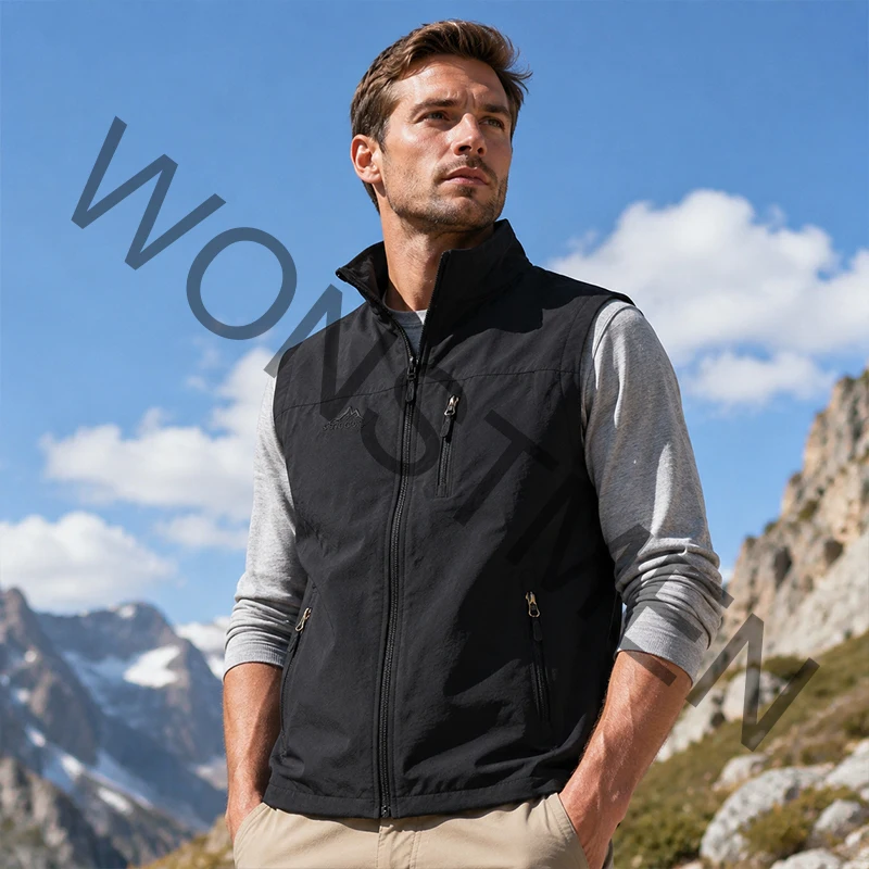 Large Size 6XL Men's Utility Vest Multi Pocket Standing Collar Outdoor Fishing Photography Work Vest Casual Sleeveless Jacket