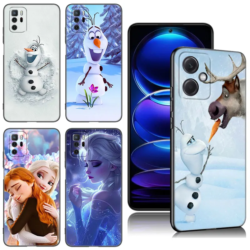 Princess Elsa Anna Olaf Black Silicone Phone Case For Xiaomi Redmi Note 9 10 11 11S 11T 12 13 Pro 5G Plus 9S 10S 12S