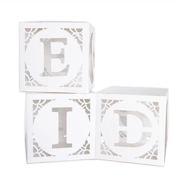 Eid Mubarak Letter Paper Box Hollow Balloons Box Ramadan Kareem Decoration For Home Eid al-Adha Festival Muslim Islamic Supplies