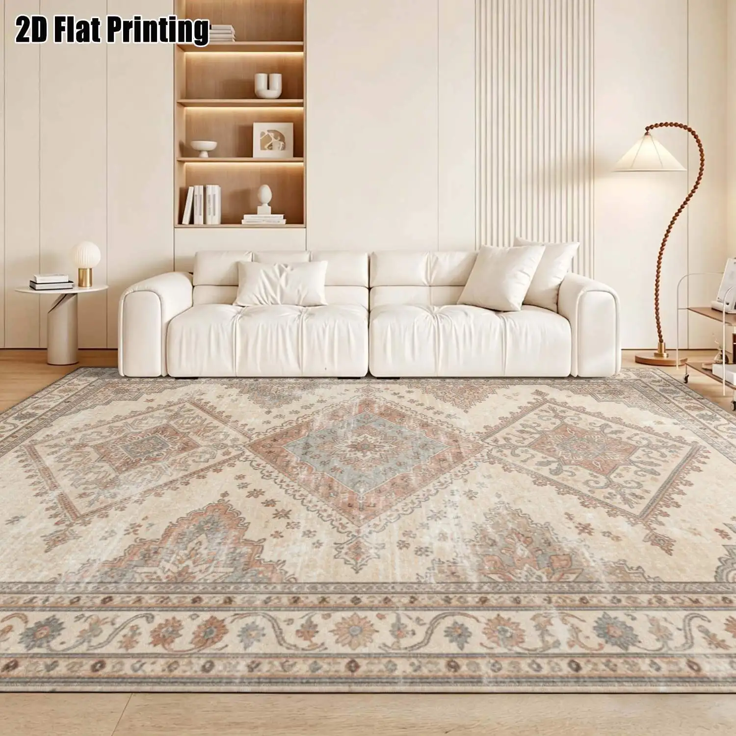 1Pc 2D Printed Carpet: Warm Brown Retro Geometric Patterns, Vintage European Bohemian Style, Multi-Size, Machine Washable, Ideal for Home Decor & Various Spaces