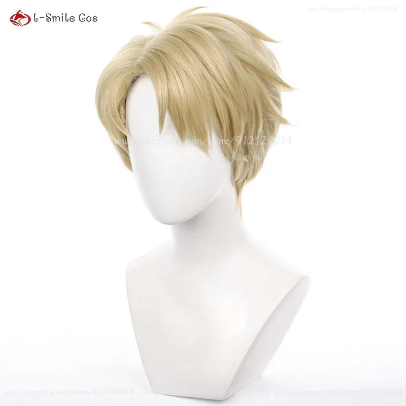 Anime Cosplay Loid Forger Peruca Masculina, Cabelo Curto de Linho Amarelo, Resistente ao Calor, Sintético, Festa de Halloween, Perucas Homem, Broche e Boné Peruca, 2 Tipos