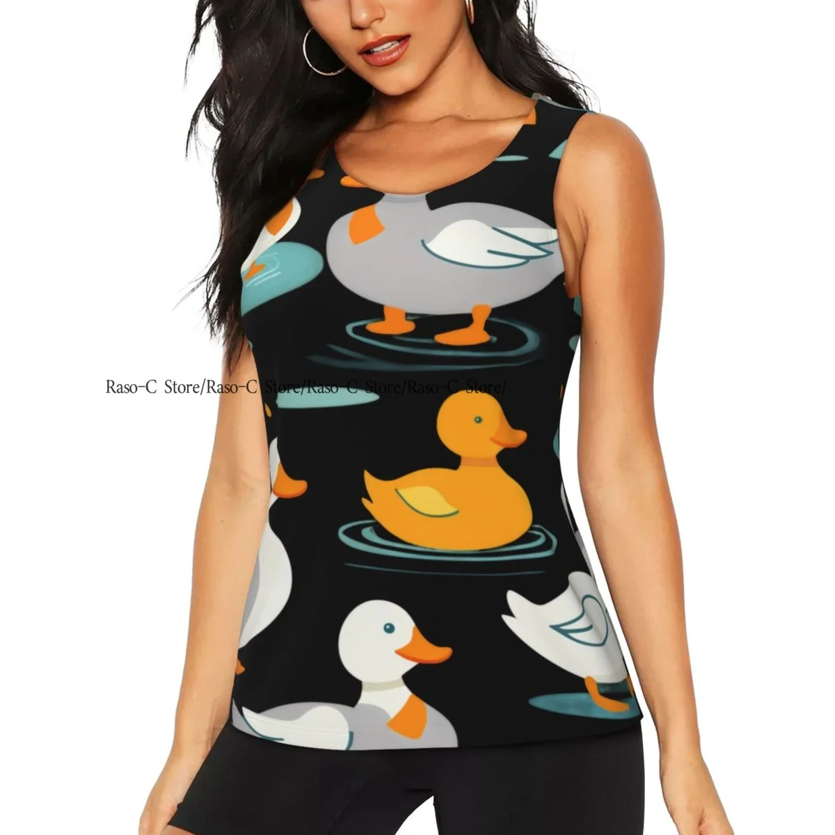Women Fitness Sexy Yoga Vest Cute Ducks Print Gym Sports Top Tank Female