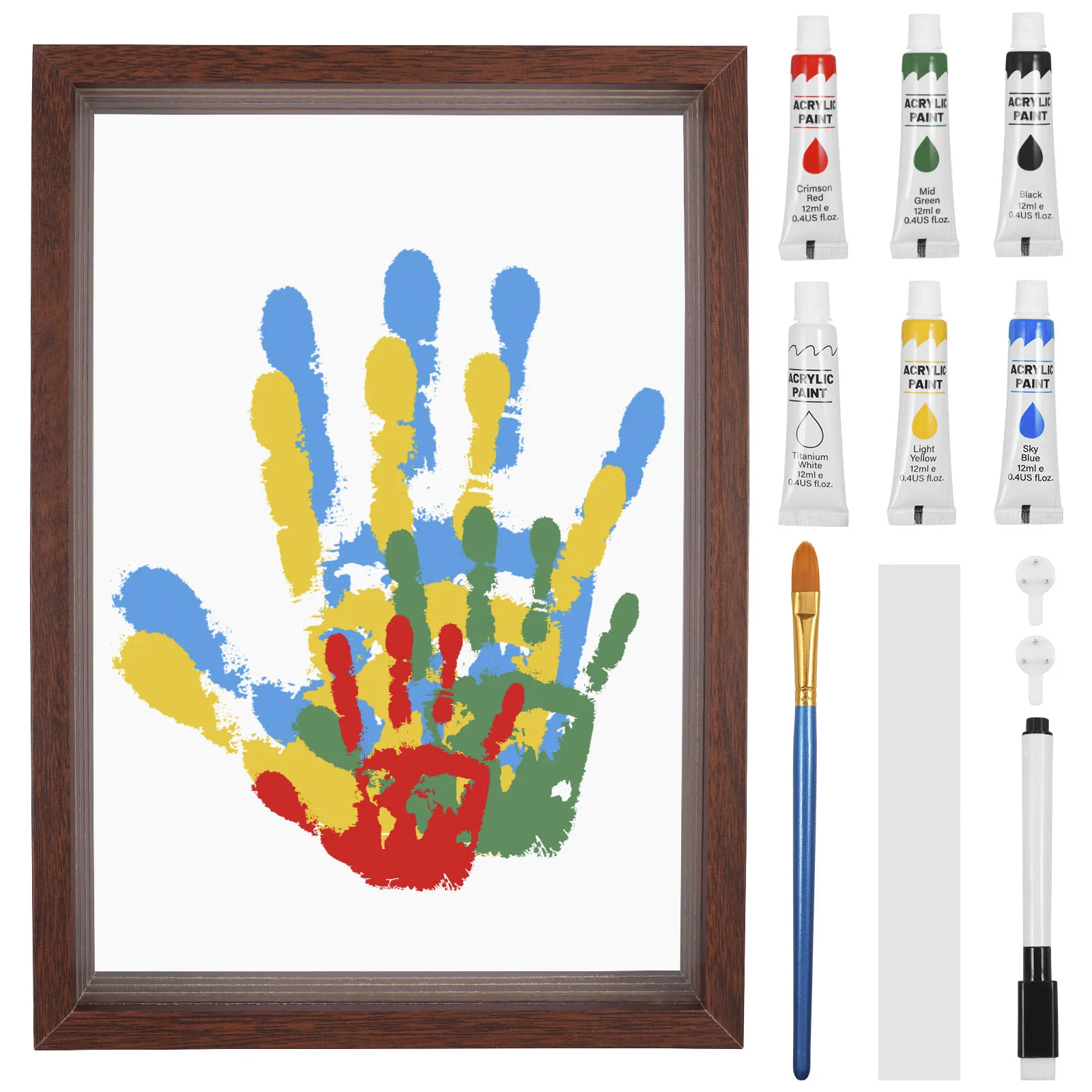 

DIY Family Handprint Kit Baby Handprint and Footprint Keepsake Frame Set DIY Craft Wooden Frame with Acrylic Paint for Present