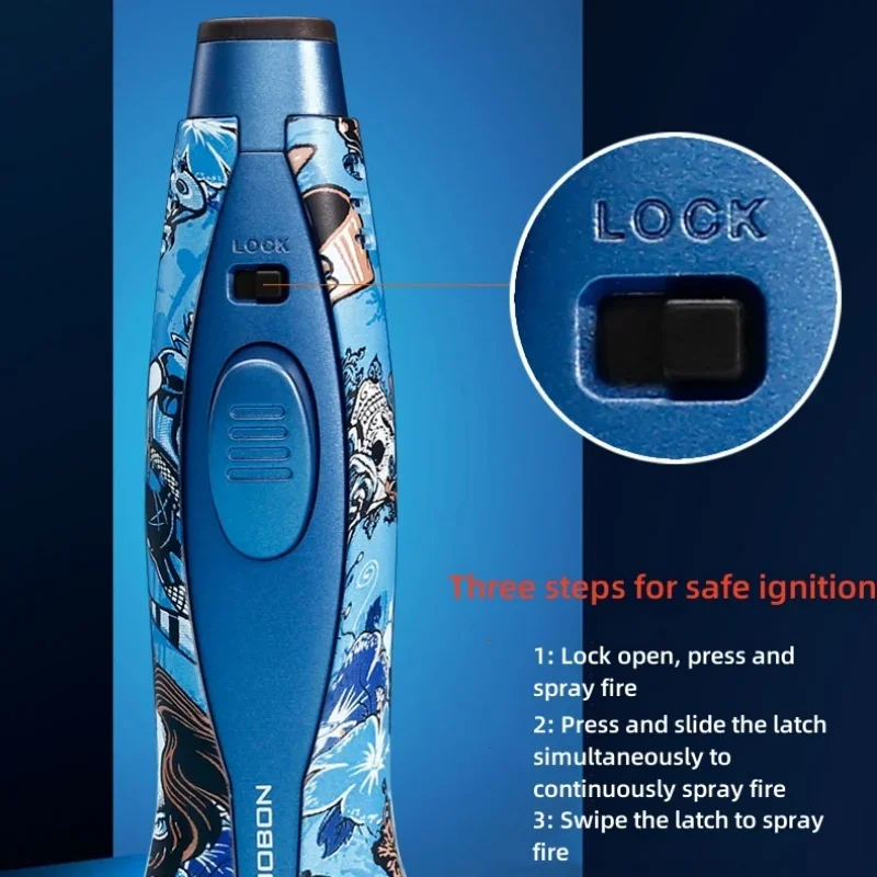 JOBON High-power Outdoor Barbecue Blue Flame Safety Lock Spray Gun Metal Lighter Brand New Water Turning Pattern Cigar Gift