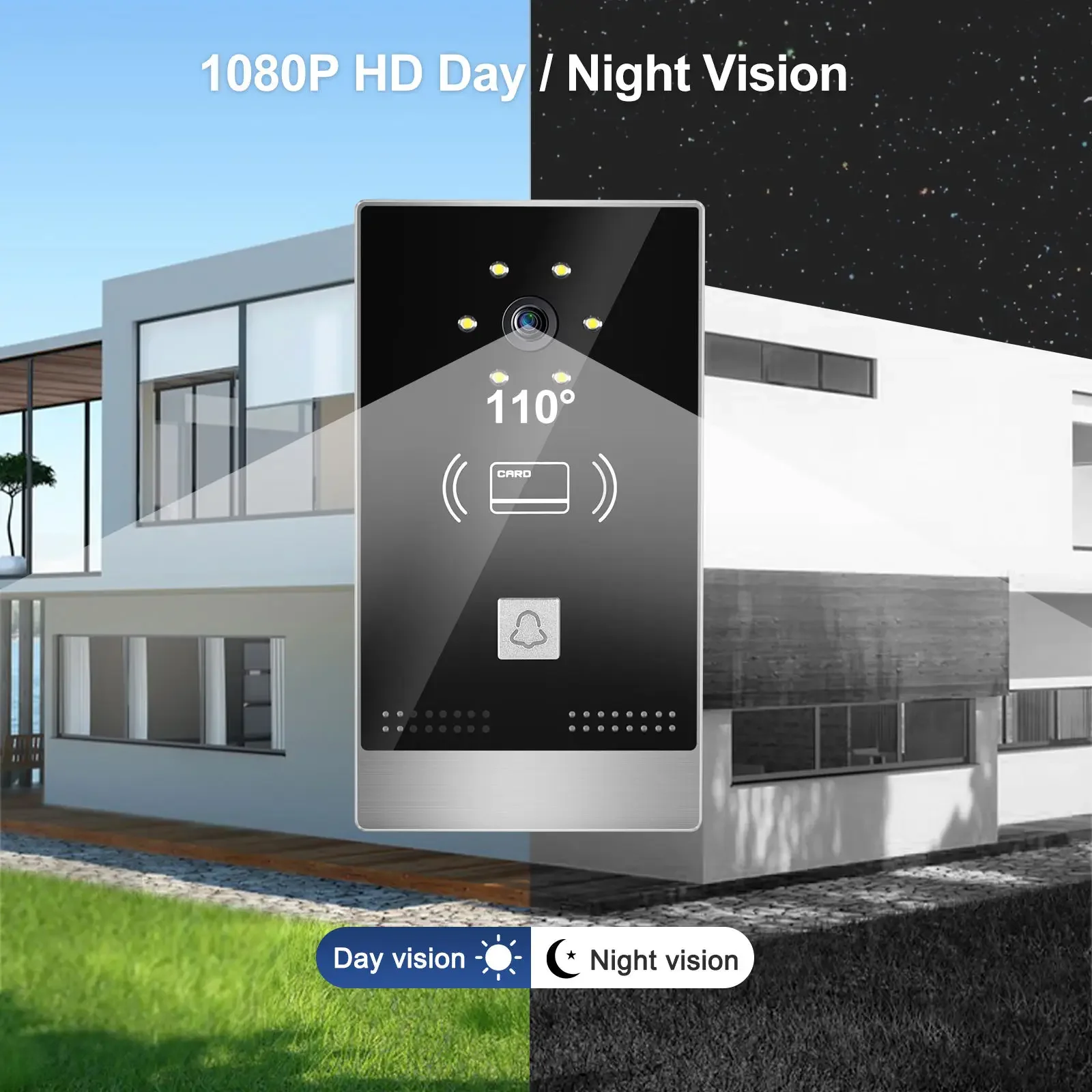 Sistema de intercomunicação de vídeo para porta com visão noturna TCP / IP com tela de 10,1 polegadas para casa e villa