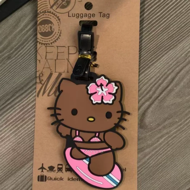 Tag Bagasi Koper Gadis Bergaya Kartun Lucu Hello Kitty Kulit Hitam Baru untuk Berenang dan Berselancar, Dekorasi Kreatif