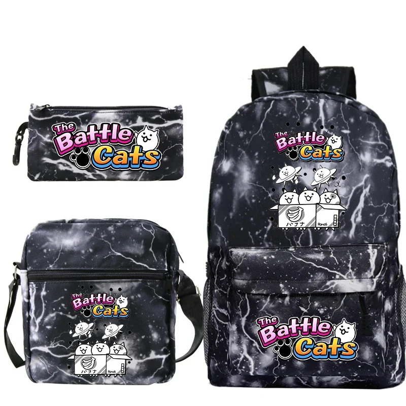 Sac à dos imprimé The Battle Cats pour enfants, sacs d'école pour enfants, sac de livre de voyage initié, grande capacité, sac à stylo, garçons, filles, ensemble de 3 pièces