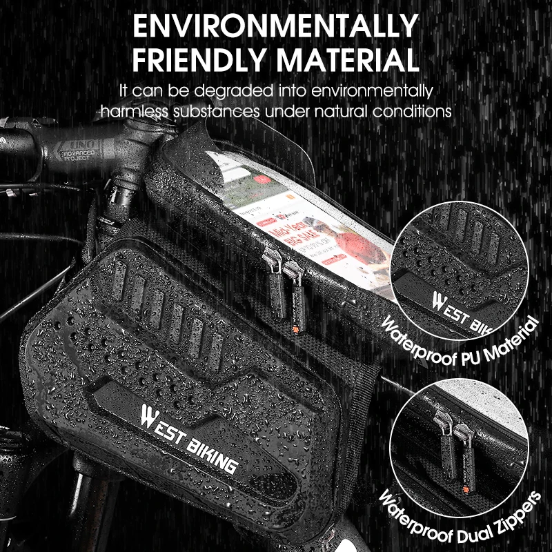 WEST BIKING Mountain Bike Bag Front Handlerbar Bag Rainproof 6.9inch Mobile Phone Case Bicycle Top Tube Bag Cycling Accessories