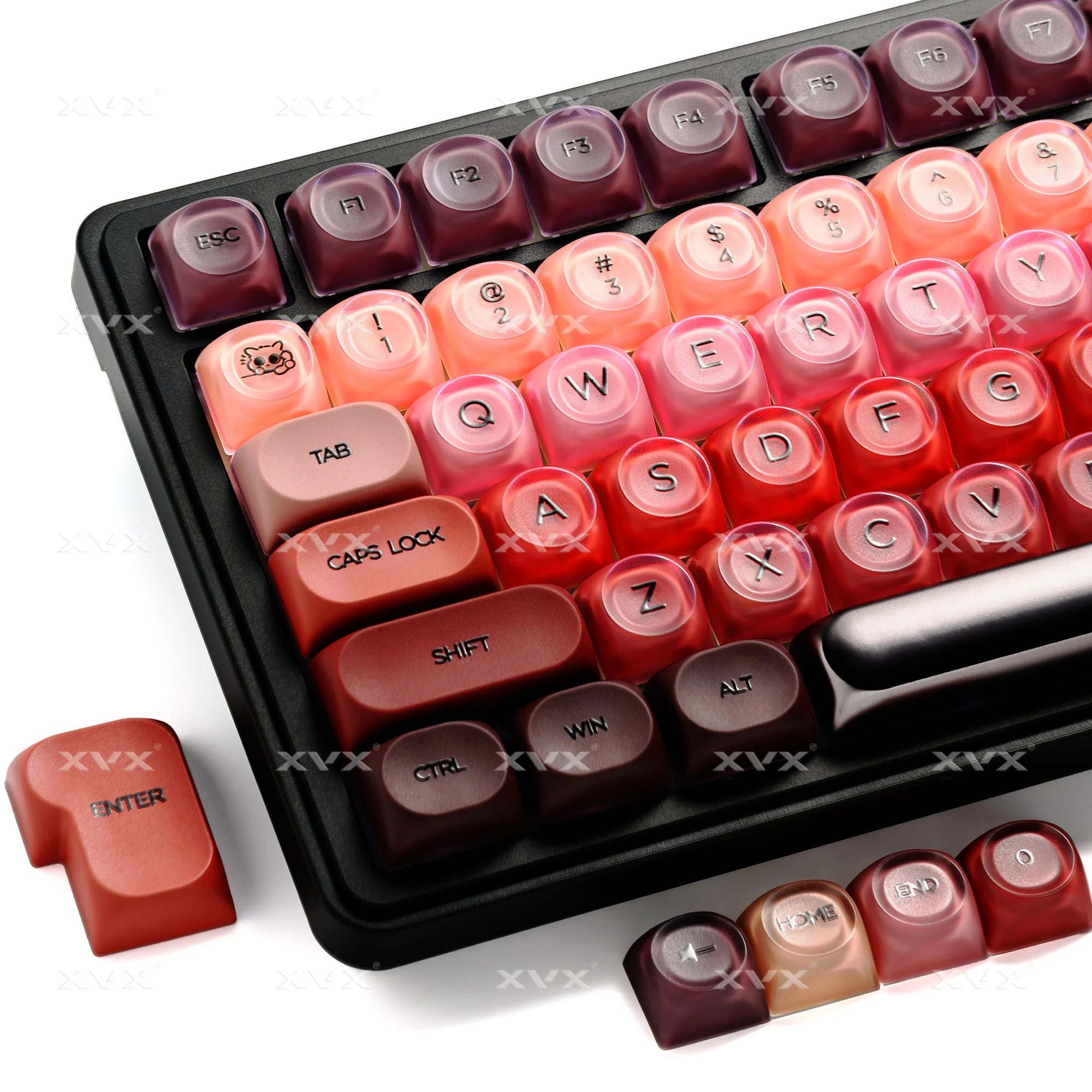 

XVX Berry Kiss Key caps Dye Sub Pbt+Pc HOA Profile Gradient Red Lipstick Keycap 75% 132 Keys