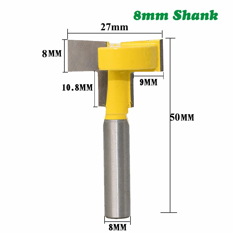 Yellow T Slot Cutter Router Bit 8mm 12mm 1/2 Inch Shank for Wood Routing Machines and Handheld Routers at High Speeds