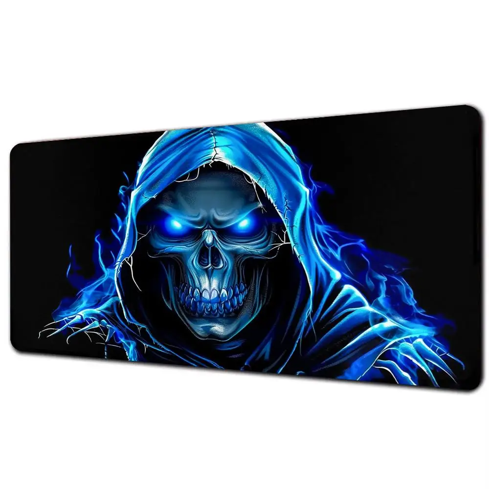 

Игровой коврик для мыши Grim Reaper Skull, большой настольный коврик в стиле фэнтези с синим пламенем, темная фигурка с капюшоном, игровой набор, большие коврики для мыши XXL