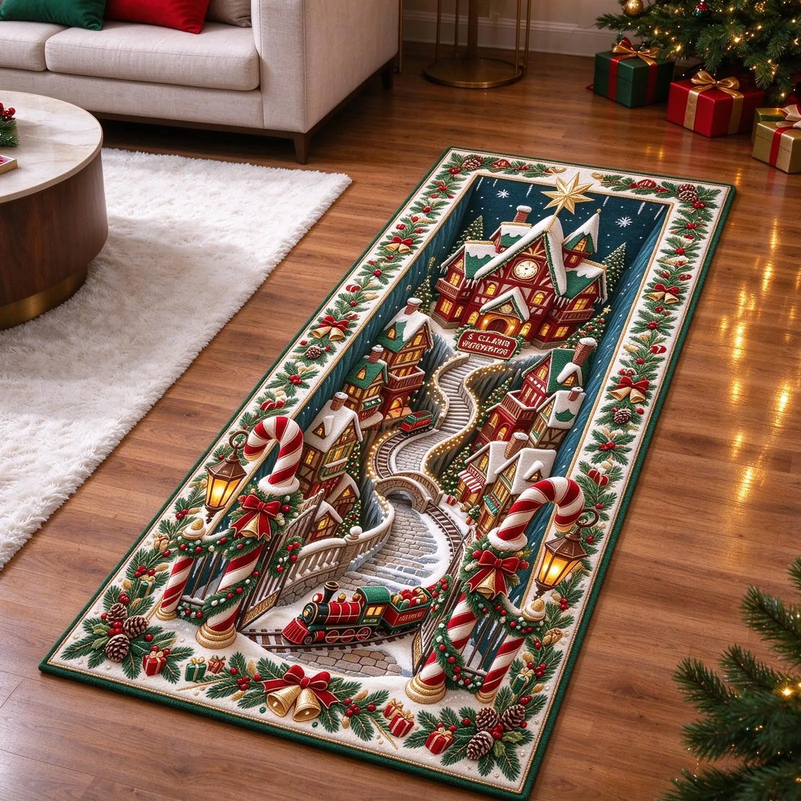 Christmas Carpet Runner 120ml Non Slip Soft Washable Carpet Cute Floor Mat Home Decor For Home Bedside Kitchen Entryway Bedroom