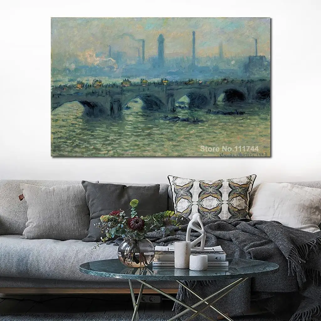 

Copy Oil Paintings Famous Artist Waterloo Bridge Grey Weather Claude Monet Artwork Handmade for Home Wall Decoration