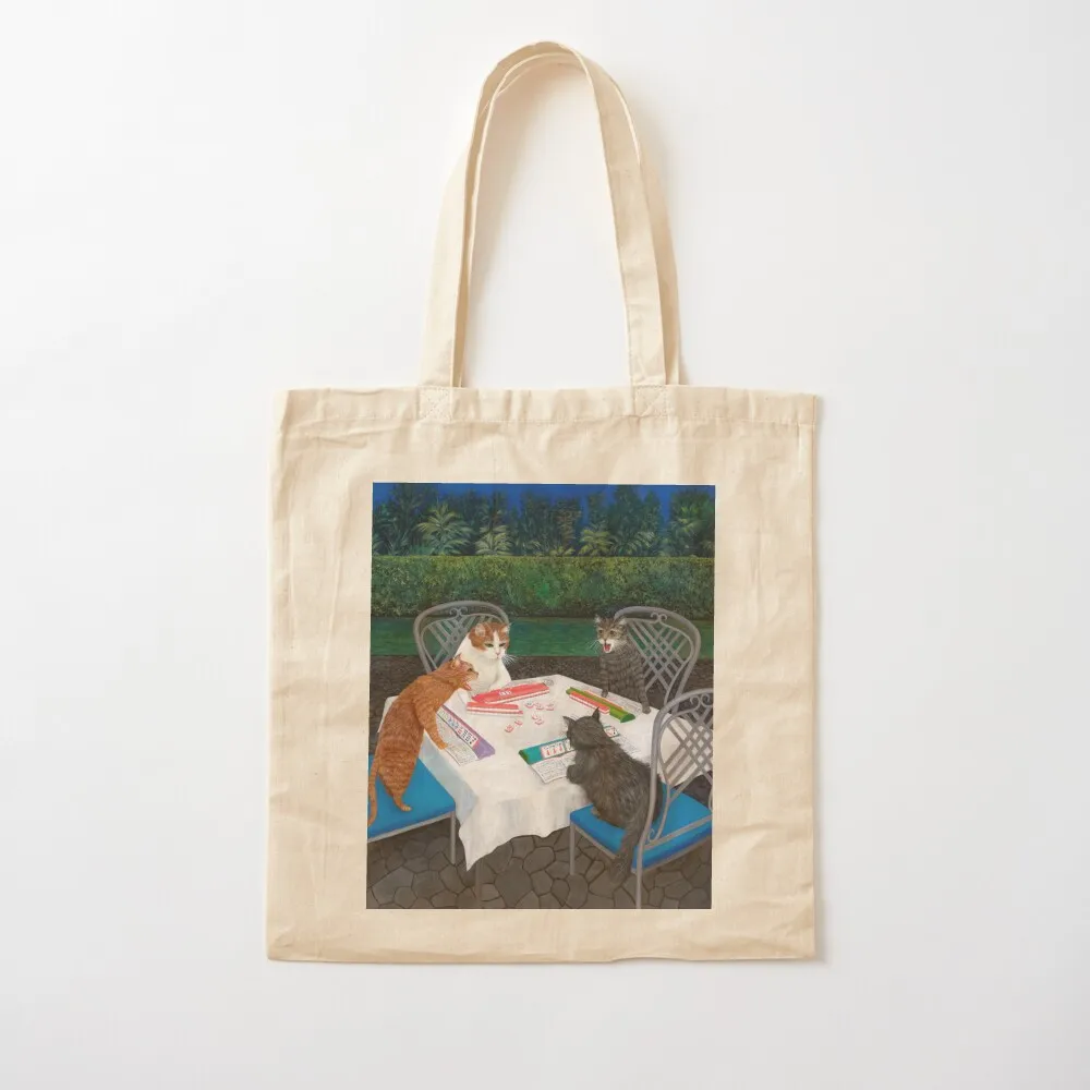 

Cats Playing Mahjong in the Garden Tote Bag Women's beach bags Canvas bag canvas tote Canvas Tote Bag