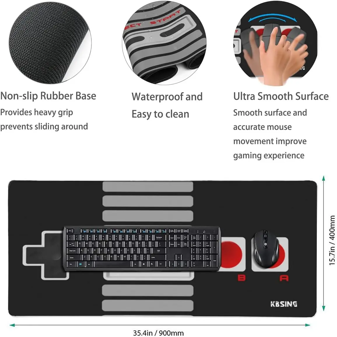 Game Controller Mouse Pad Non-Slip Rubber Mouse Pad with Stitched Edges Waterproof Mouse Mat for Office Laptop 35.4" x 15.7"