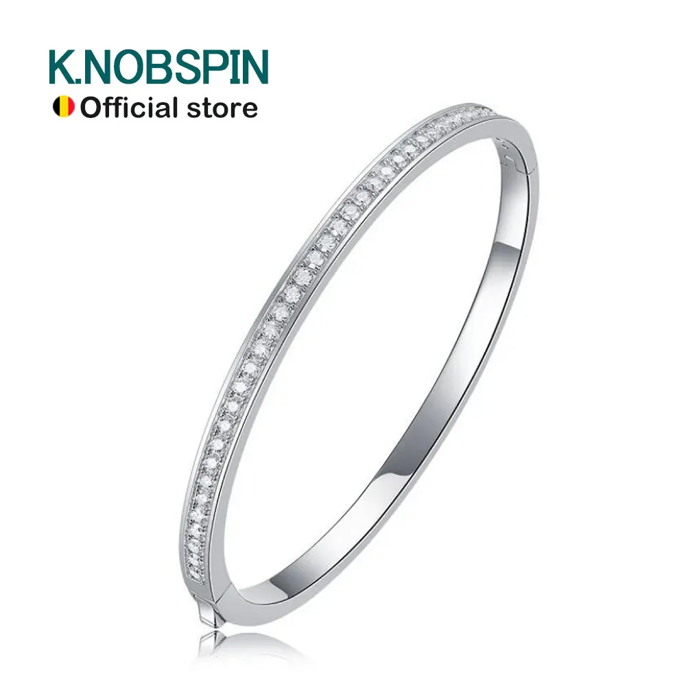 

KNOBSPIN D VVS Full 2mm Moissanite Bangles Elegant Women Diamond 925 Sterling Silver Bangle with GRA Fine Jewelry for 18cm Wrist