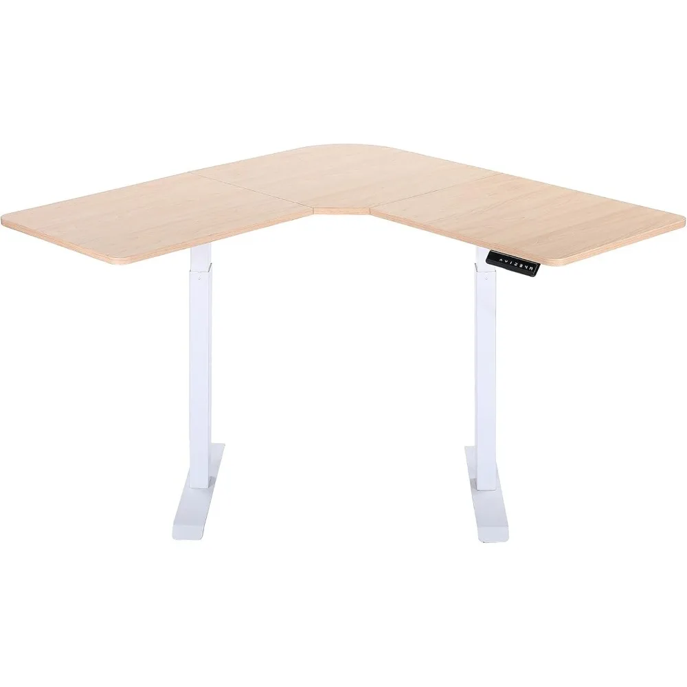 

L Shaped Dual Motor Electric Height Adjustable Standing Desk, Computer Corner Desk for Home Office (Light Oak)