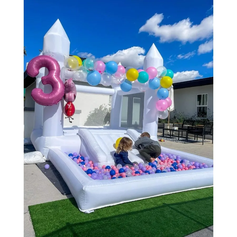 บ้านลมสีขาวขนาด 13x8x8 ฟุต บ้านลมสีขาวพร้อมสไลเดอร์และบ่อบอล เหมาะสำหรับงานปาร์ตี้และกิจกรรม ปลอดภัยและสนุกสำหรับเด็ก