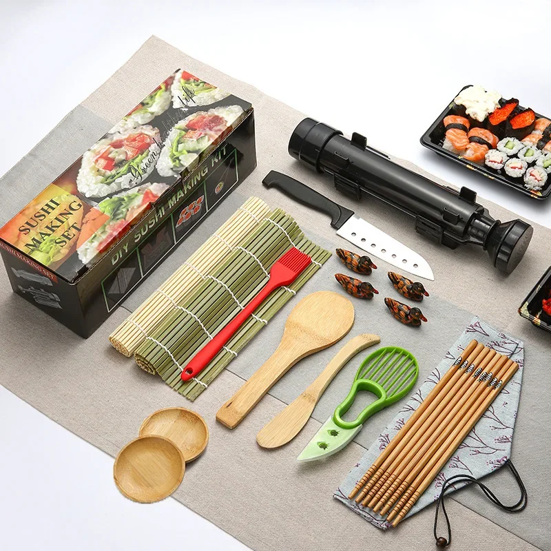 Sushi Maker Set Machine Sushi Mold Bazooka Roller Kit Vegetable Meat Rolling bamboo mat DIY Kitchen Tools Gadgets Accessories