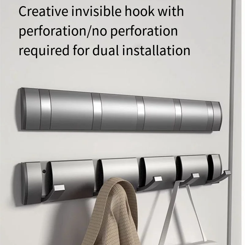 Thickened Invisible Hook Gun Grey Nail-Free Folding Towel Hook Bathroom Kitchen Shelf No Punch Hole Mounting Accessory Rear Hook