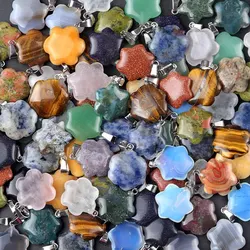 Random Color 5pcs/Pack 20mm Flower Shape Natural Stone Crystal Quartz Pendant Charms for Jewelry Making DIY Necklace Accessory